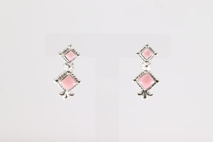 Native America Navajo Sterling Silver Pink Conch Shell Post Earring's By Sadie Jim.