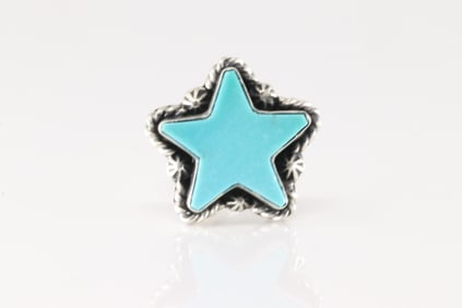 Native America Navajo Sterling Silver Turquoise Star Ring By D.