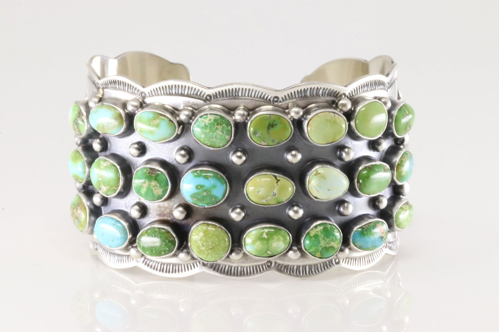 Native America Navajo Sterling Silver Sonora Gold Turquoise Bracelet Cuff By Tom Lewis. (1 of 5)