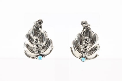 Native America Navajo Sterling Silver Turquoise Leaf Post Earring's By Darrell Morgan.