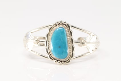 Native America Navajo Sterling Silver Kingman Turquoise Bracelet Cuff By Allanna Yellow.