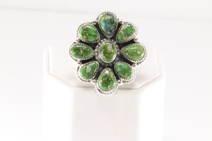 Native America Navajo Sterling Silver Sonora Gold Turquoise Ring By S.