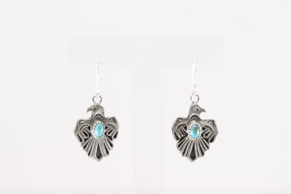 Native America Navajo Sterling Silver Turquoise Thunderbird Dangling Earring's By Kenny Lonjose.