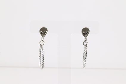 Native America Navajo Sterling Silver Alien Hoop Post Earring's By Sonyei Coho.