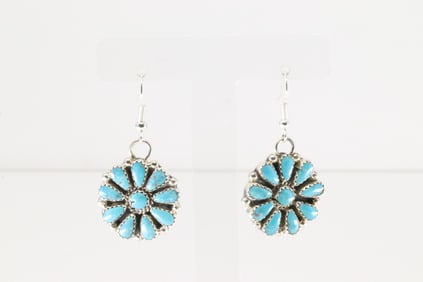 Native America Navajo Sterling Silver Kingman Turquoise Dangling Earring's By Alicia Wilson.