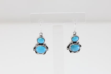 Native America Navajo Sterling Silver Turquoise Dangling Earring's By Sheena Jack.