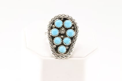 Native America Navajo Sterling Silver Turquoise Ring By Kenny Loinjose.