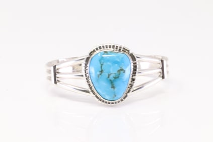 Native American Navajo Sterling Silver Turquoise Bracelet Cuff By S.E.