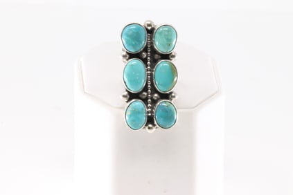 Native America Navajo Sterling Silver Kingman Turquoise Ring By S.