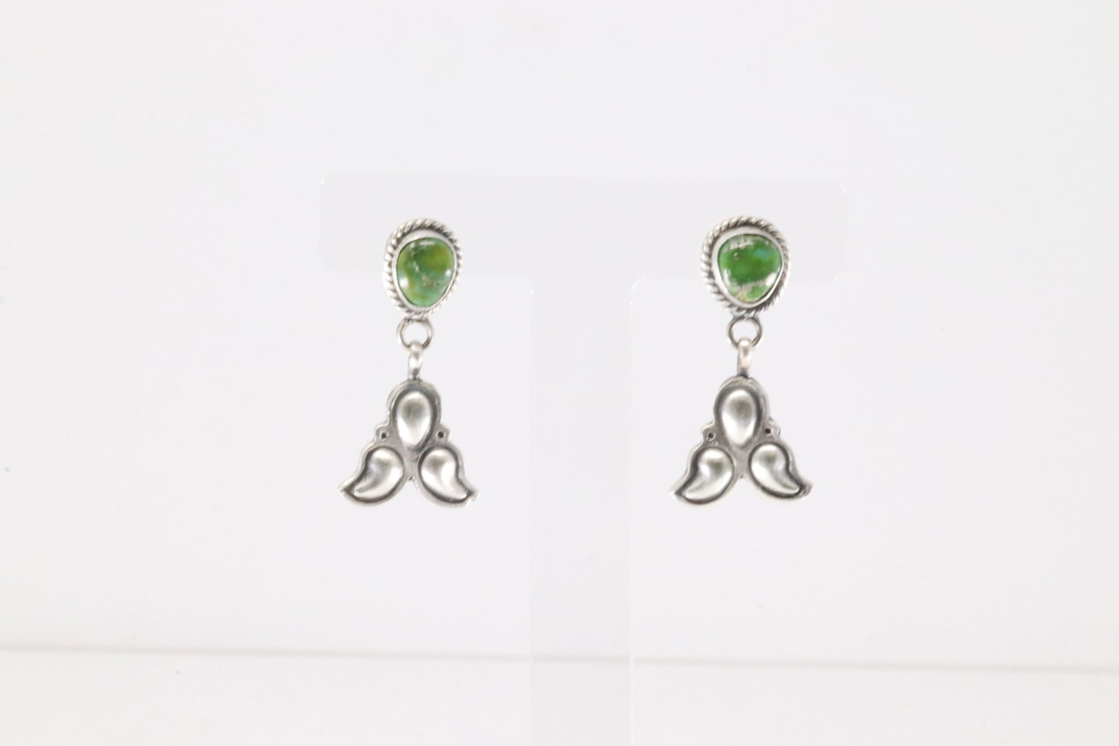 Native America Navajo Sterling Silver Sonora Gold Turquoise Post / Dangling Earring's By Bobby: This is a Native America Navajo Sterling Silver Sonora Gold Turquoise Post / Dangling Earring's By Bobby Platero.