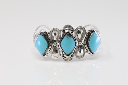 Native America Navajo Sterling Silver Turquoise Bracelet Cuff By R.B.
