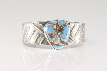 Native America Zuni Sterling Silver Turquoise Bracelet Cuff By Jude Candelaria.