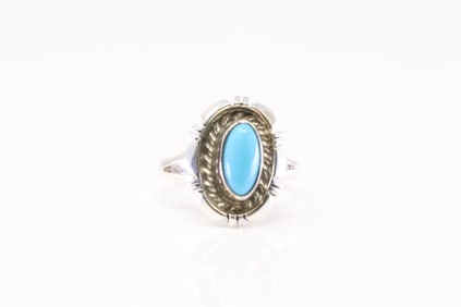 Native America Navajo Sterling Silver Turquoise Ring By N.J.
