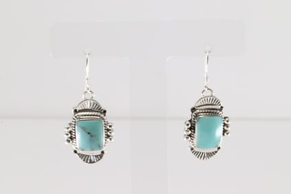 Native America Navajo Sterling Silver Turquoise Dangling Earring's By Arlene Lewis.