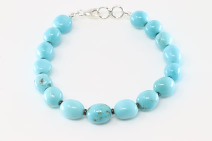 Native America Navajo Sterling Silver Beaded Turquoise Bracelet Link.