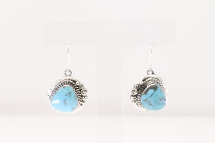 Native America Navajo Sterling Silver Turquoise Dangling Earring's By Arlene Lewis.