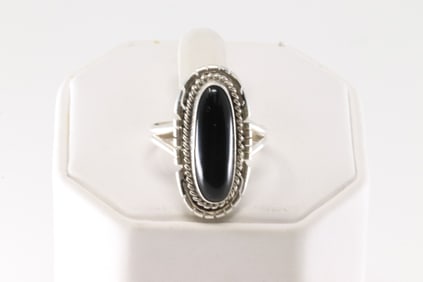 Native America Navajo Sterling Silver Black Onyx Ring By J.Frank.