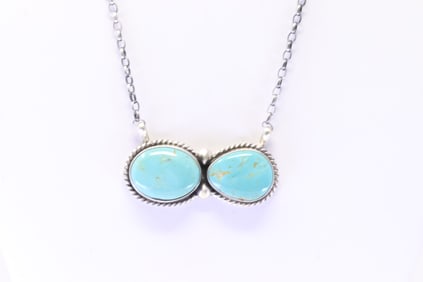 Native America Navajo Sterling Silver Kingman Turquoise Necklace By Elouise Kee.