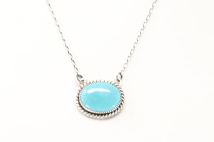 Native America Navajo Sterling Silver Kingman Turquoise Necklace By Theresa Smith.