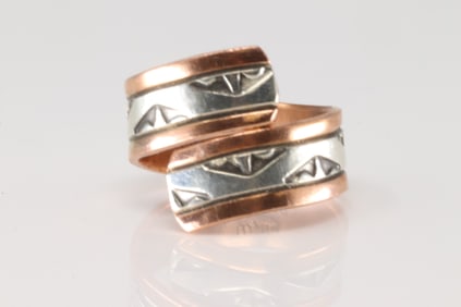 Native America Navajo Sterling Silver Copper Ring By Wylie Secatero.