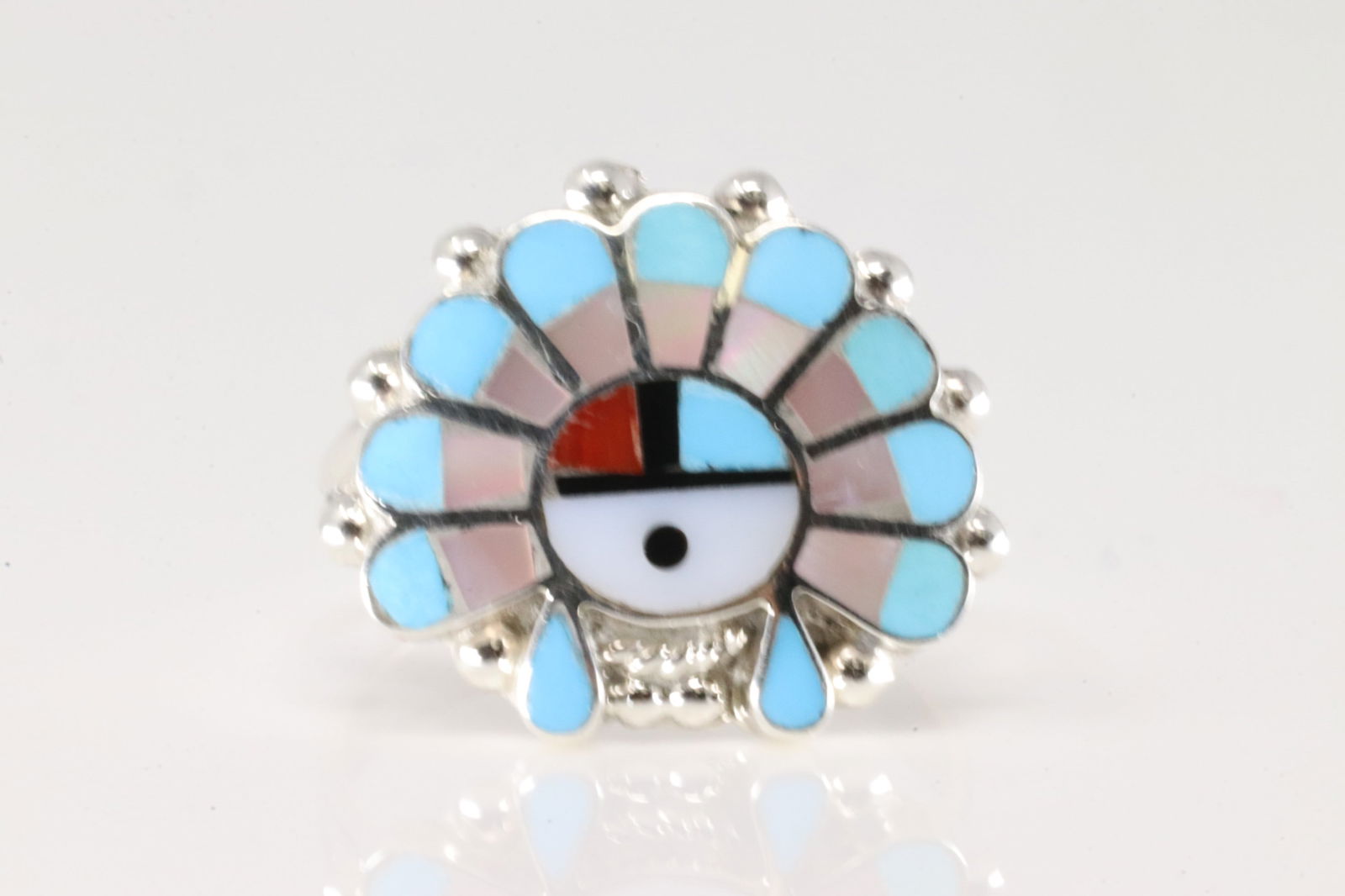 Native America Zuni Sterling Silver Multi-Color Stone Inlay Ring By E.R. (1 of 4)