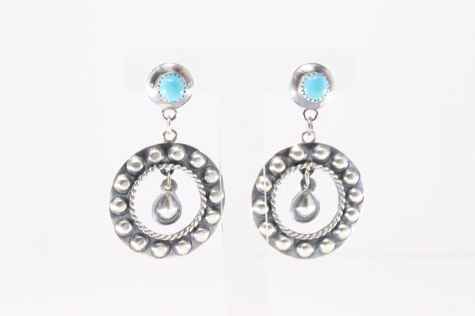 Native America Navajo Sterling Silver Turquoise Post / Dangling Earring's By Gabrielle Yazzie.: This is a Native America Navajo Sterling Silver Turquoise Post / Dangling Earring's By Gabrielle Yazzie.