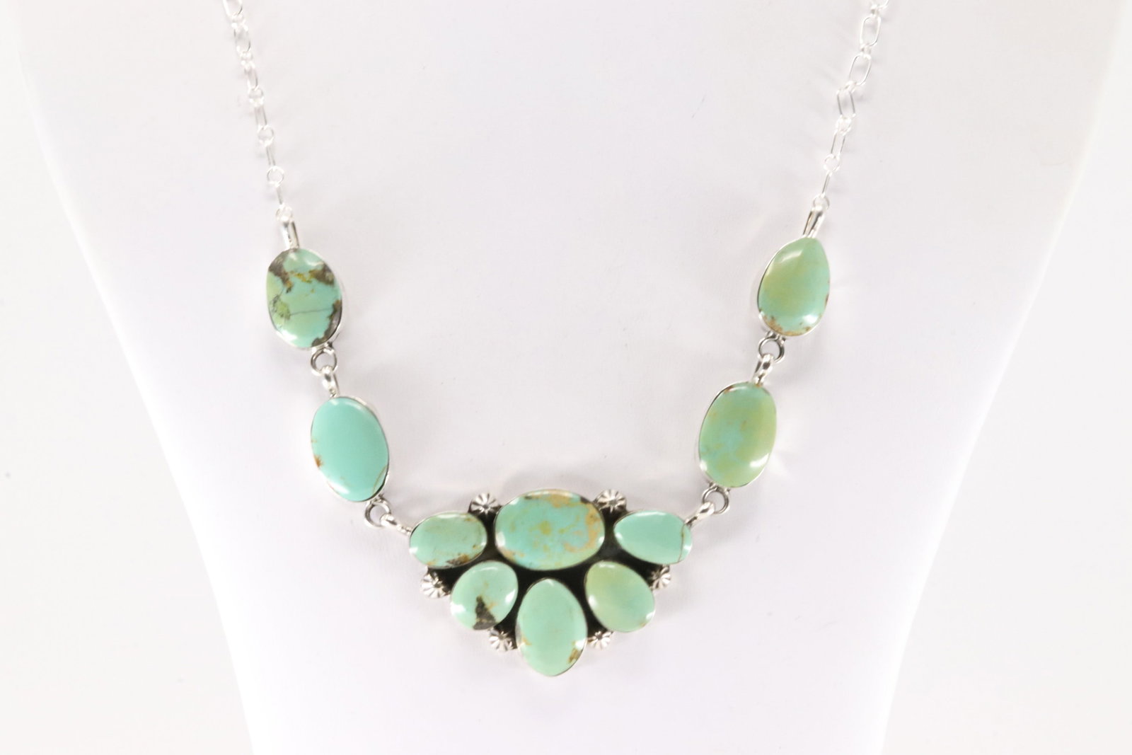 Native America Navajo Sterling Silver Turquoise Necklace By Charlene Yazzie.: This is a Native America Navajo Sterling Silver Turquoise Necklace By Charlene Yazzie. Necklace length: 22.00"
