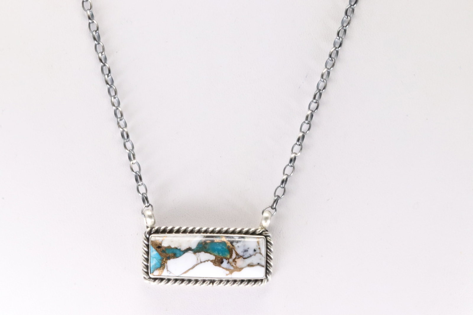 Native America Navajo Sterling Silver Turquoise Compressed Necklace By Augustine Largo.: This is a Native America Navajo Sterling Silver Turquoise Compressed Necklace By Augustine Largo. Necklace length: 16.00"