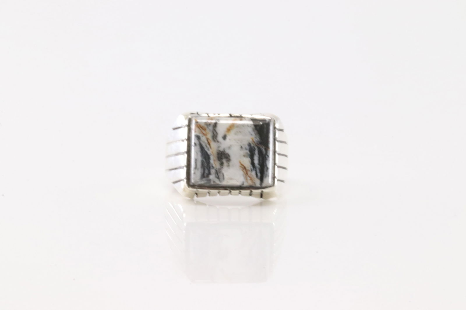 Native America Navajo Sterling Silver Men White Buffalo Ring By R. (1 of 4)