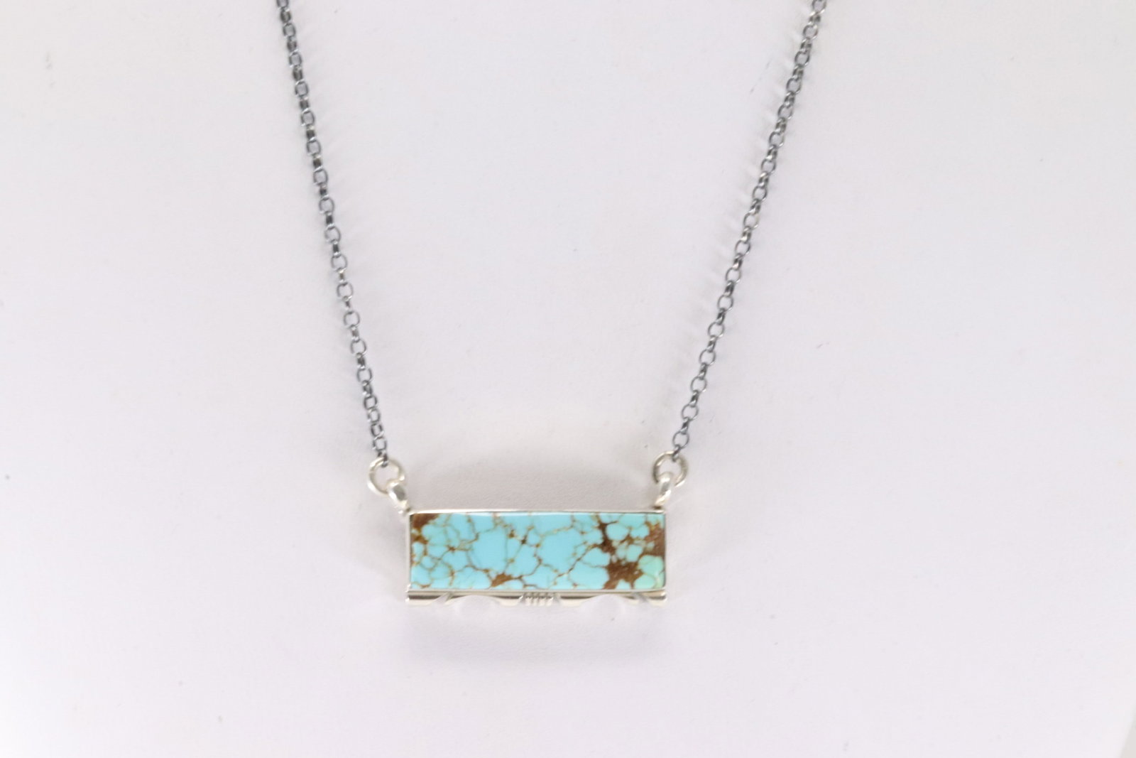 Native America Navajo Sterling Silver Kingman Turquoise Necklace By Steve Francisco.: This is a Native America Navajo Sterling Silver Kingman Turquoise Necklace By Steve Francisco. Necklace length: 16.00"