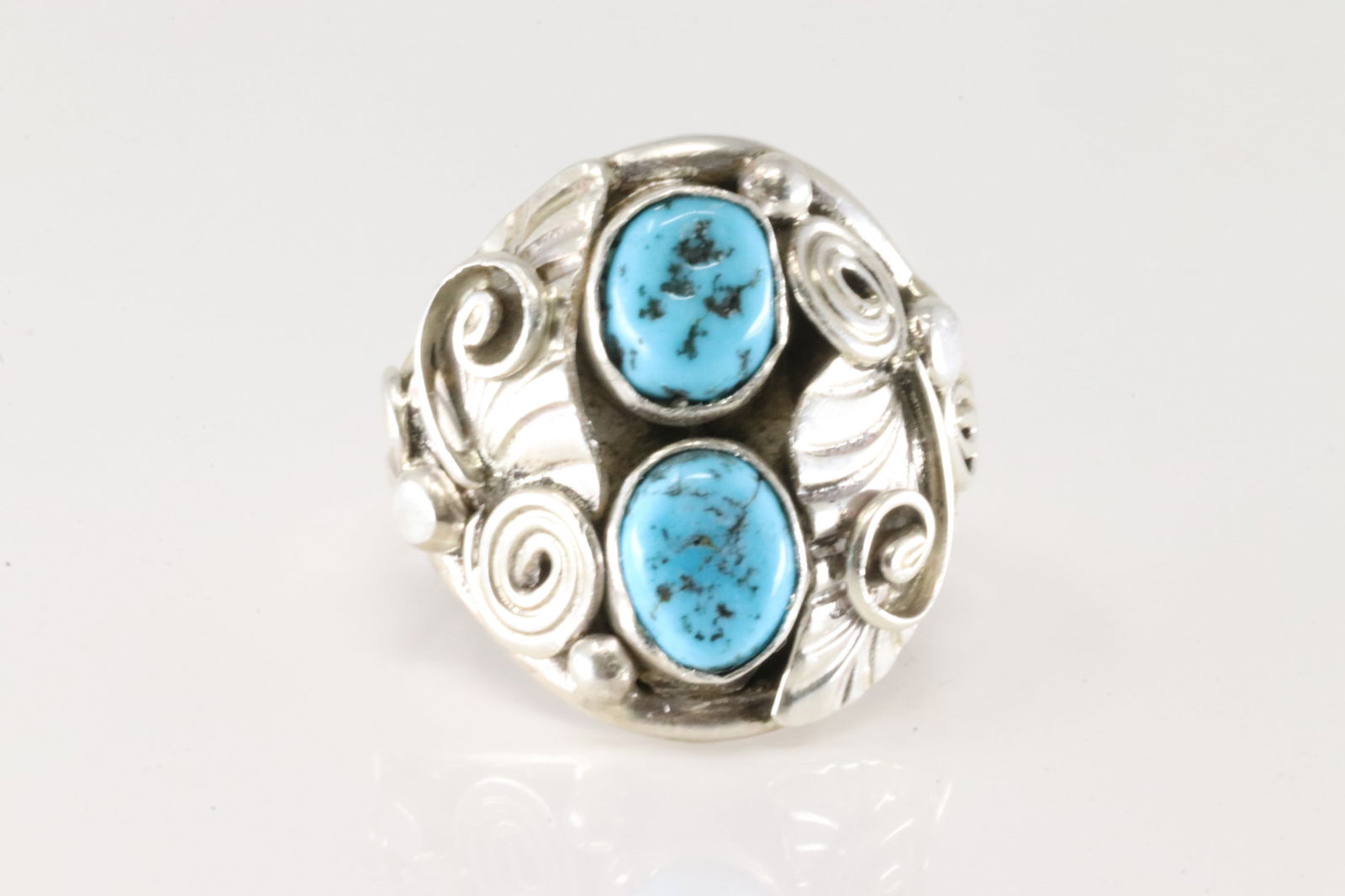 Native American Navajo Sterling Silver Turquoise Ring Floral By B. (1 of 4)