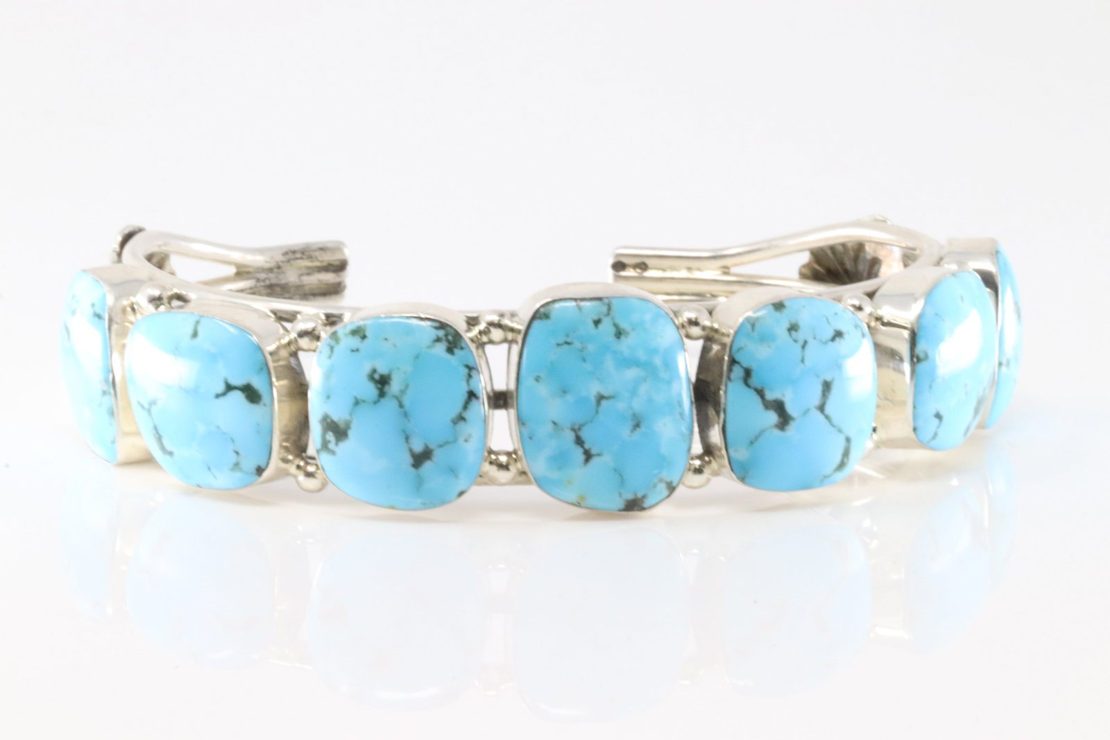 Native America Navajo Sterling Silver Turquoise Bracelet Cuff By Irvin Tsosie.: This is a Native America Navajo Sterling Silver Turquoise Bracelet Cuff By Irvin Tsosie.