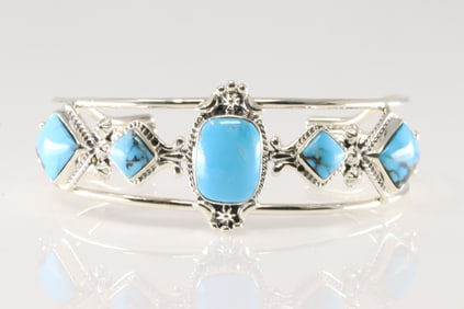 Native America Navajo Sterling Silver Turquoise Bracelet Cuff By Mike Smith.