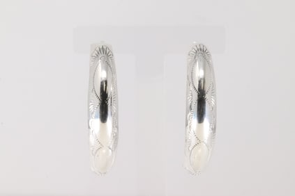 Native America Navajo Sterling Silver Stamped Hoop Earring's.