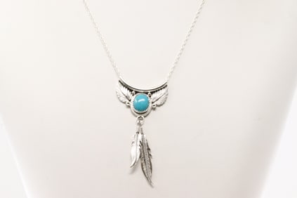 Native America Navajo Sterling Silver Turquoise Necklace By Sharon McCarthy.