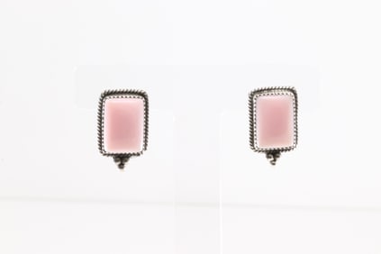 Native America Navajo Sterling Silver Pink Conch Shell Post Earring's By Theresa Smith.