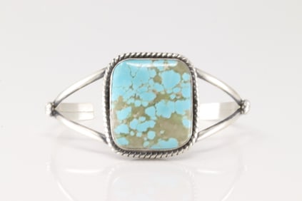 Native America Navajo Sterling Silver Kingman Turquoise Bracelet Cuff By Alfred Martinez.