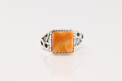 Native America Navajo Sterling Silver Spiny Oyster Ring By B.