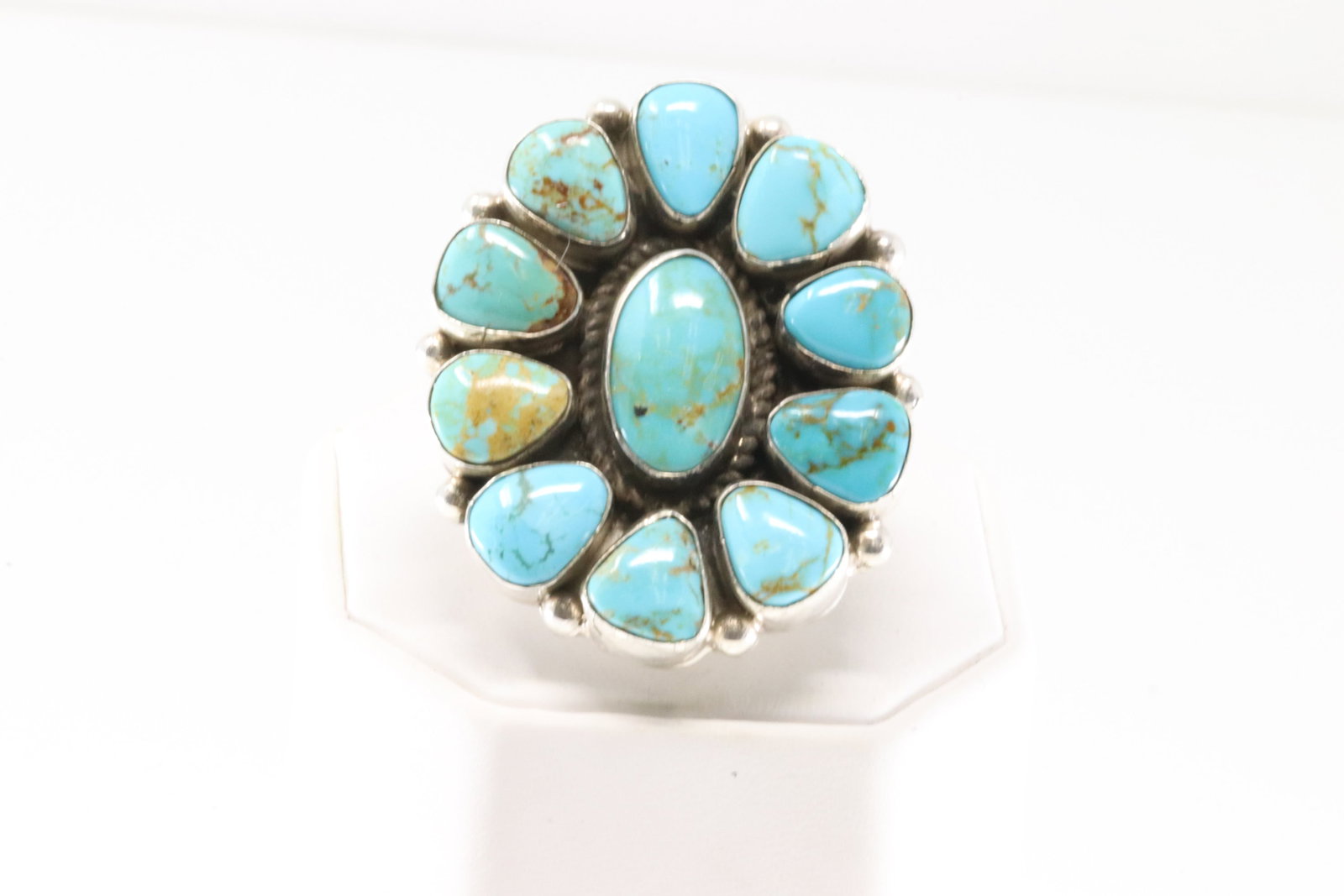 Native America Navajo Sterling Silver Kingman Turquoise Ring By T.Jom. (1 of 4)