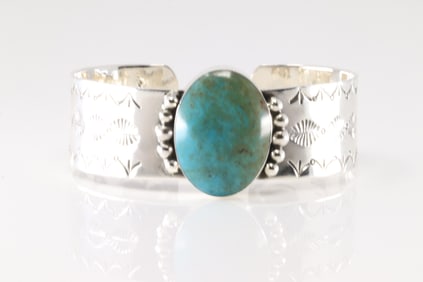 Native America Navajo Sterling Silver Turquoise Bracelet Cuff By Daniel Dakai.