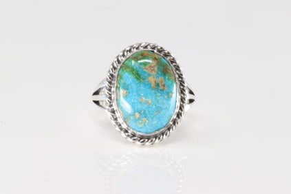 Native America Navajo Sterling Silver Turquoise Ring By Tom Dinetso.