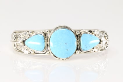 Native America Navajo Sterling Silver Turquoise Bracelet Cuff By Jerome Delgarito.