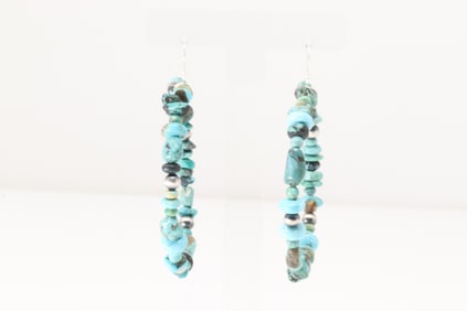 Native America Navajo Sterling Silver Turquoise / Pearl Beaded Dangling Earring's.