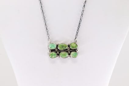 Native America Navajo Sterling Silver Sonora Gold Turquoise Necklace By Sheila Becenti.