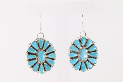 Native America Navajo Sterling Silver Kingman Turquoise Dangling Earring's By Alicia Wilson.