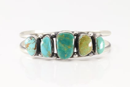 Native America Navajo Sterling Silver Kingman Turquoise Bracelet Cuff By Augustine Largo.