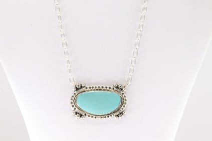 Native America Navajo Sterling Silver Turquoise Necklace By Dorothy Lee.