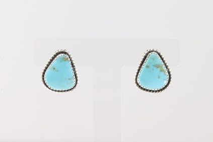 Native America Navajo Sterling Silver Kingman Turquoise Post Earring's By Virginia Becenti.