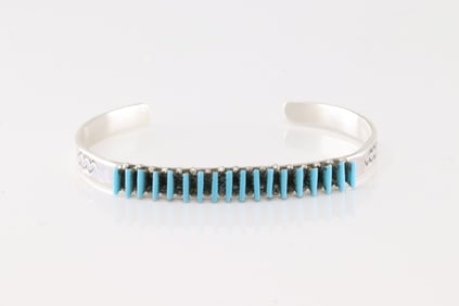 Native America Zuni Sterling Silver Turquoise Needlepoint Bracelet Cuff By R.L.Lastyano.