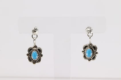 Native America Navajo Sterling Silver Turquoise Post / Dangling Earring's By Adelarae Yazzie.